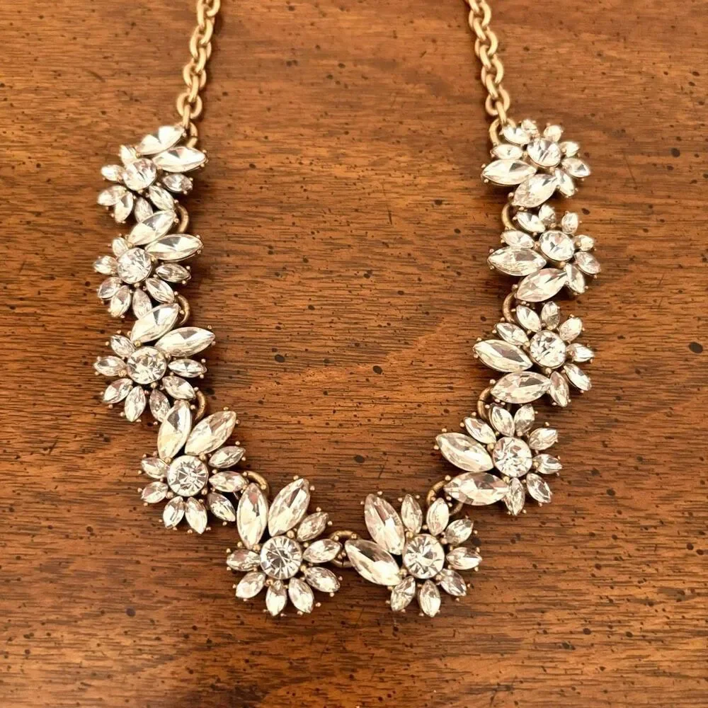 J.Crew | Floral Cluster Rhinestone Necklace | 18.5” Adjustable